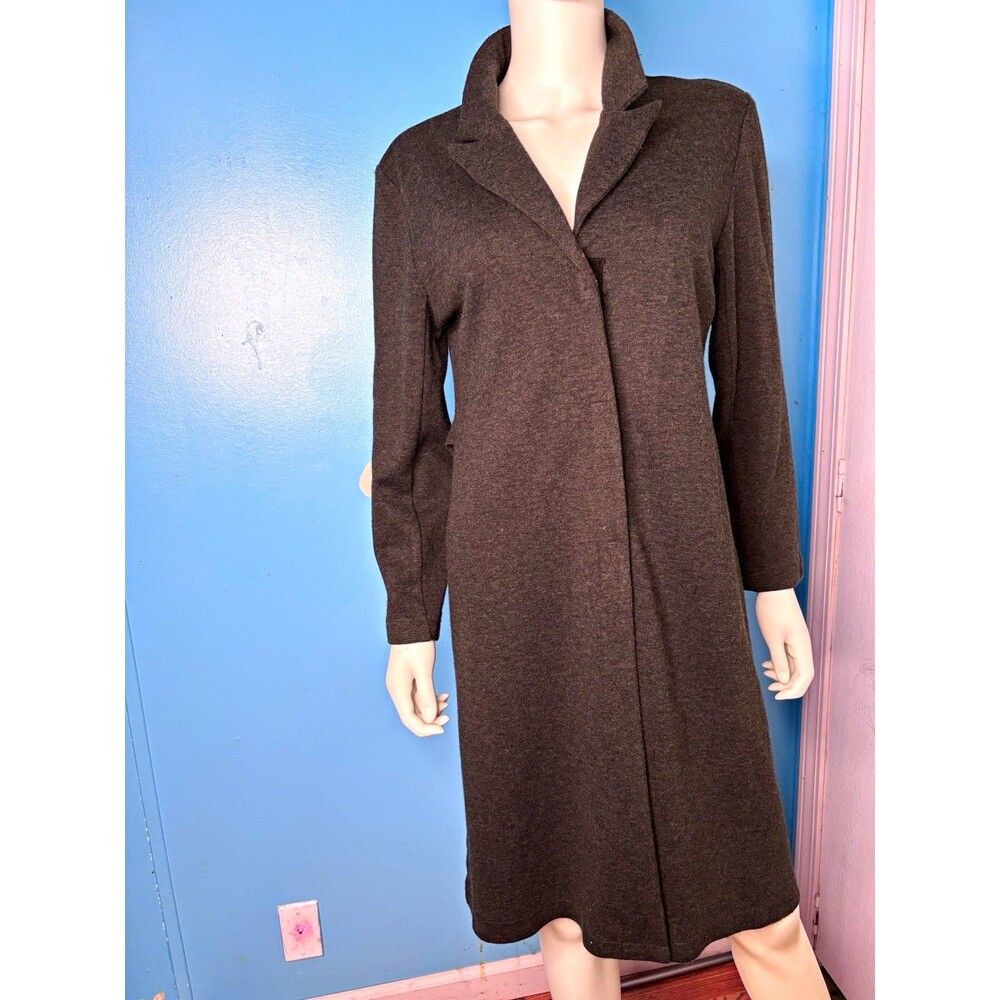 Women's Gray Long Overcoat Size 10 Lightweight Polyester Solid Collar No Closure